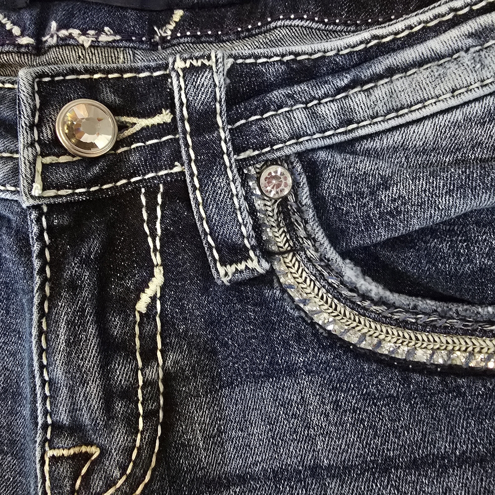 Vigoss Skinny Bling Details Rhinestones Jeans Embossed Back Pockets Concert - Picture 5 of 11